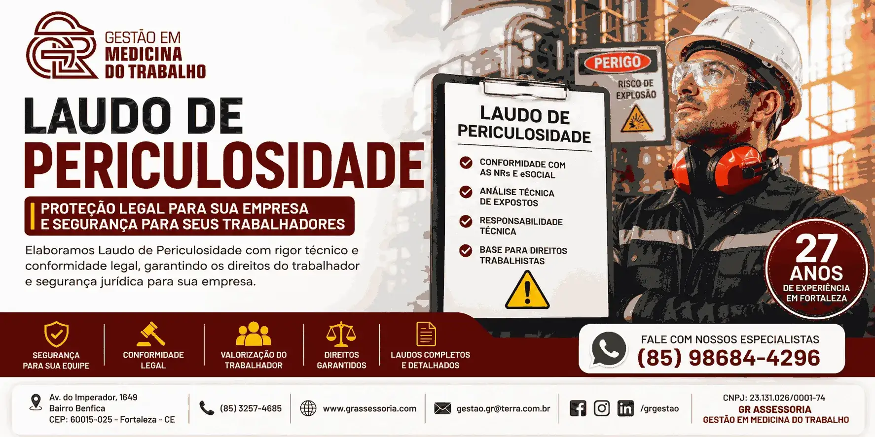 Laudo de periculosidade em Fortaleza para avaliação de atividades e condições de risco